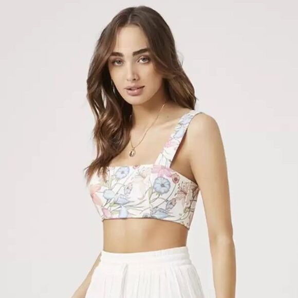 NWT Forever 21 White Floral Printed Bralette Crop Top - Picture 3 of 8
